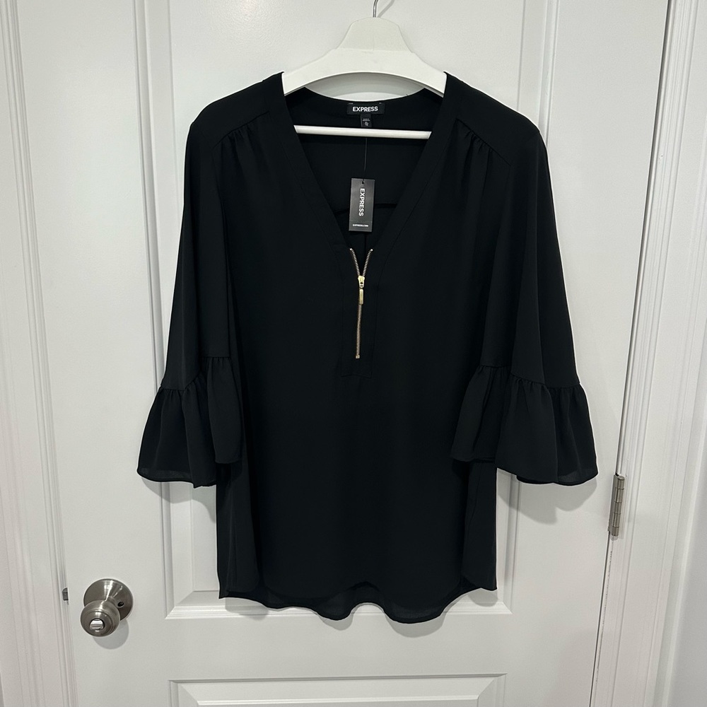 Express V Neck Blouse (Black) XL